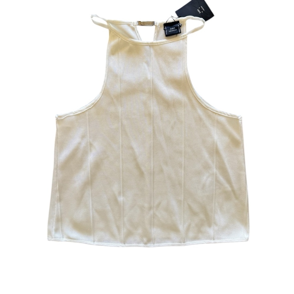 Zara White Sleeveless Top Buckle Neckline size S